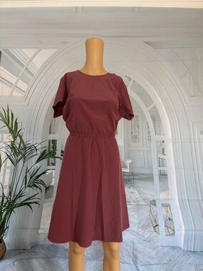 Women's Short Sleeve Elastic Waist Dress in Dusty Rose